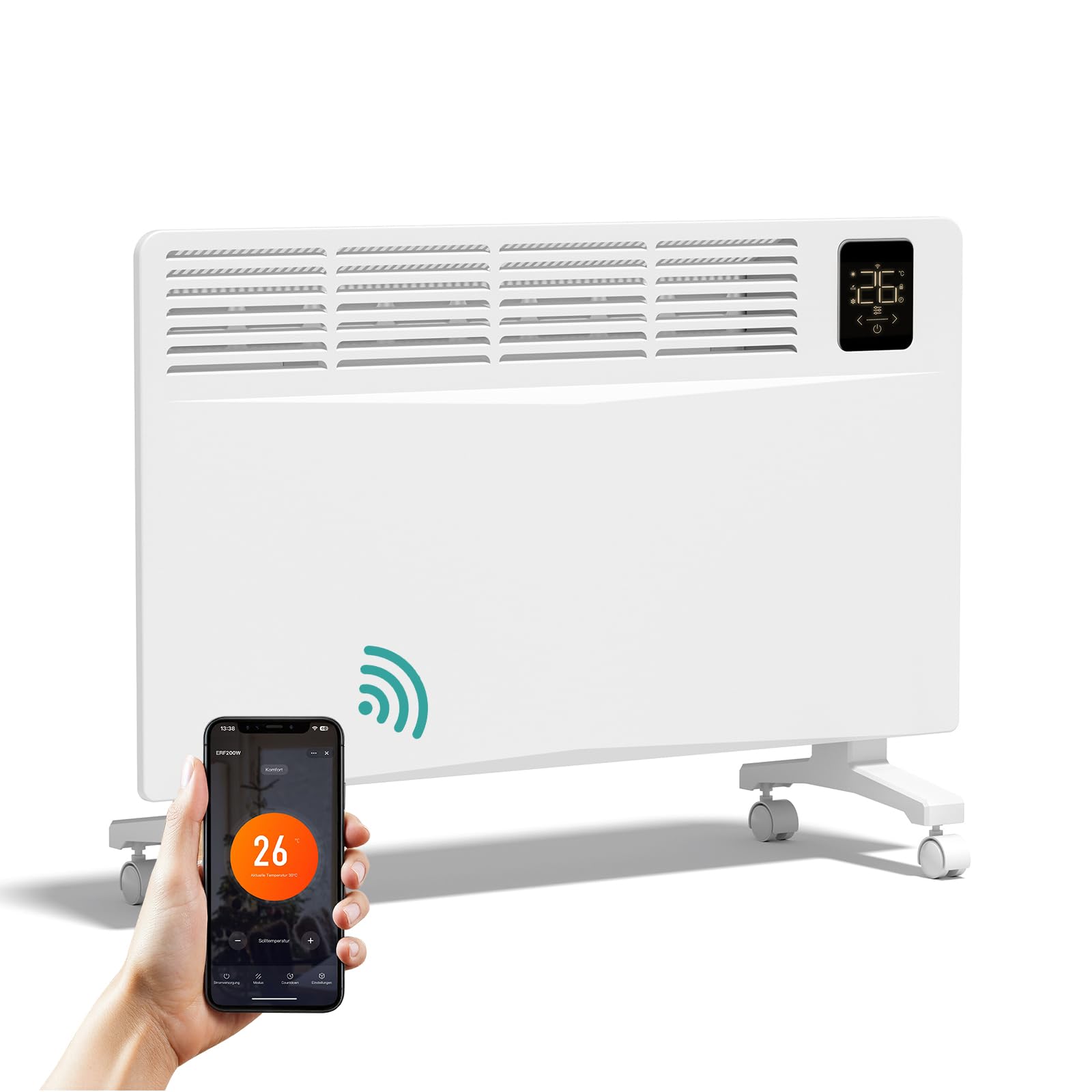 EMKE Smart - Calefactor eléctrico (2000 W, convector inalámbrico, ahorro de energía, para montaje en pared y dispositivo de pie, control por aplicación), color blanco