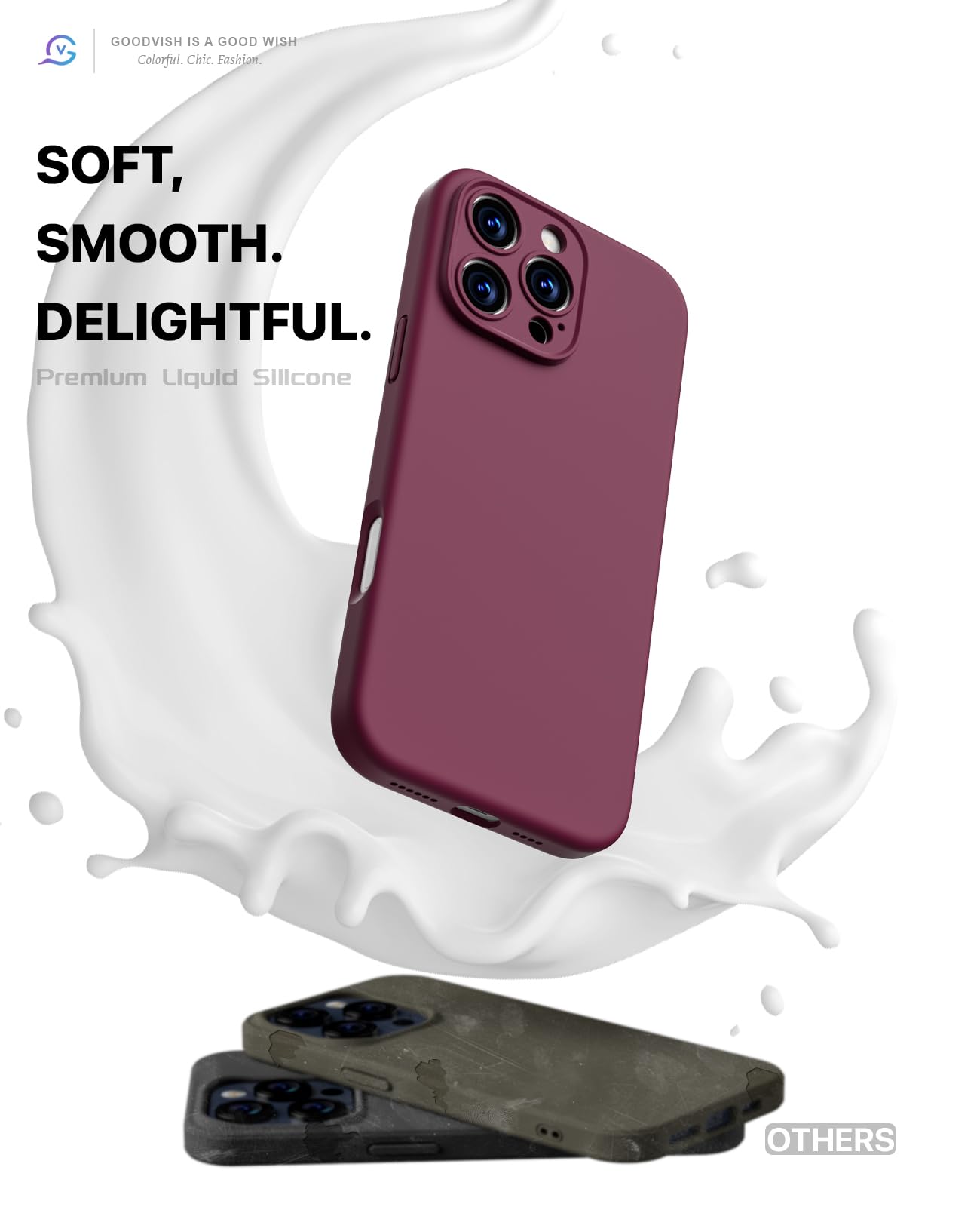 GOODVISH 3 in 1 Silicone Cover per iPhone 16 Pro Max 6.9", Custodia con 2 Pellicola Vetro Temperato [Protezione Fotocamera] Protezione Anticaduta Case per Cellulare Antiurto Resistente, Vino Rosso