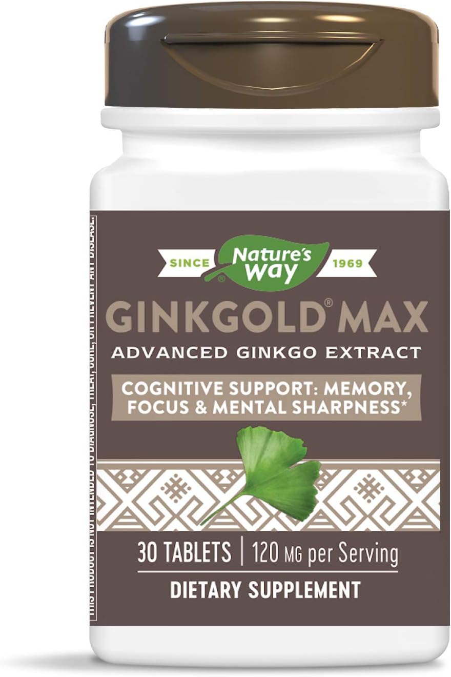 Nature's Way Ginkgold Max Advanced Ginkgo Extract for Mental Sharpness 1x Daily 120 mg, 30 Count
