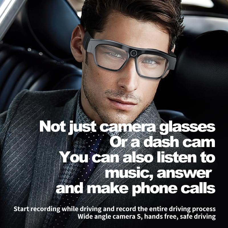 MIUXGIO Smart Glasses with Camera, 4k Video Camera Glasses with TF card, Recording Glasses for Driving Riding Training VX18 (Black)