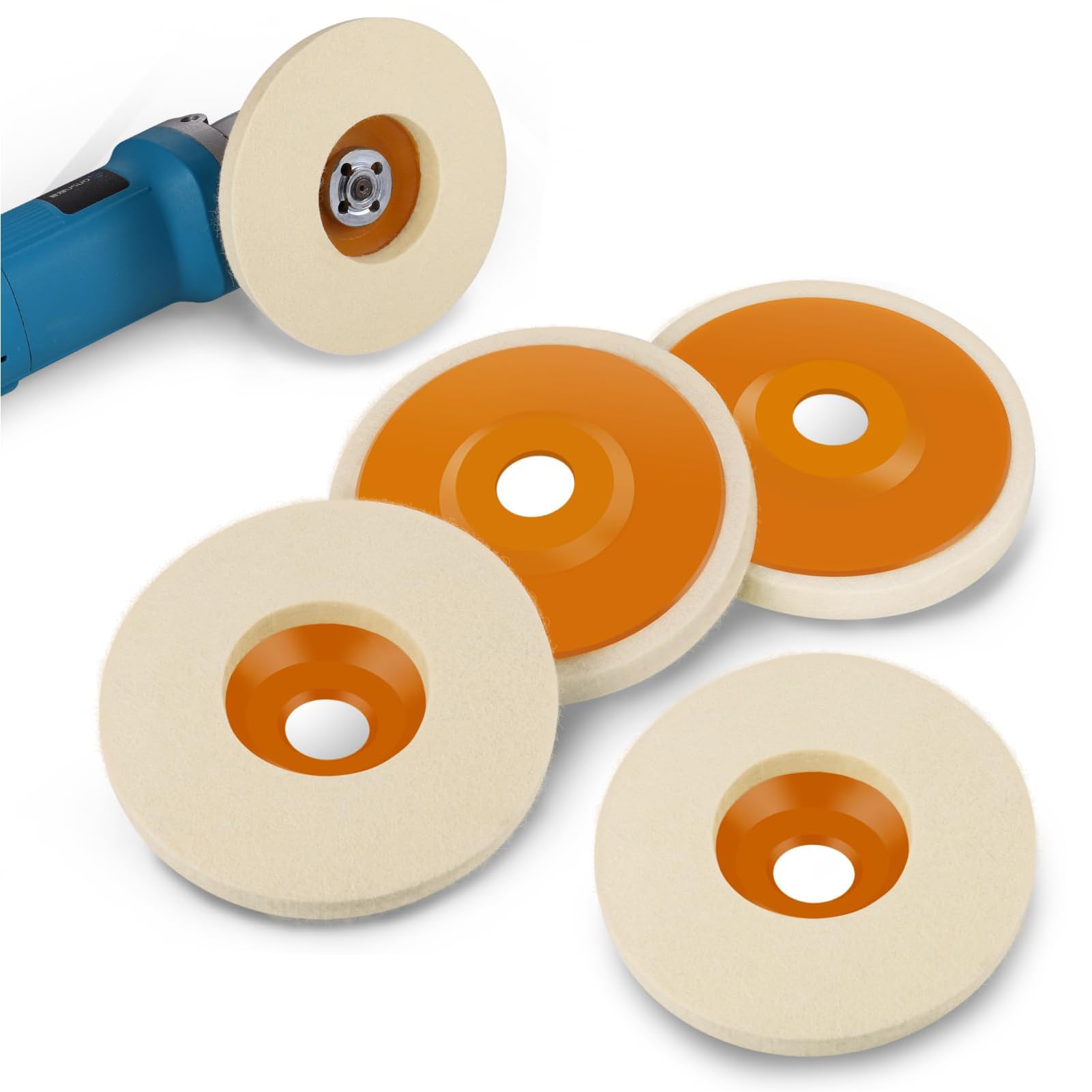 TERRIFI Buffering Wheels Assorted Set, 4 Pce Wool Polishing Attachment for Angle Grinder, Discs for Drill and Drilling Machine, Vehicle Surfaces and Walls