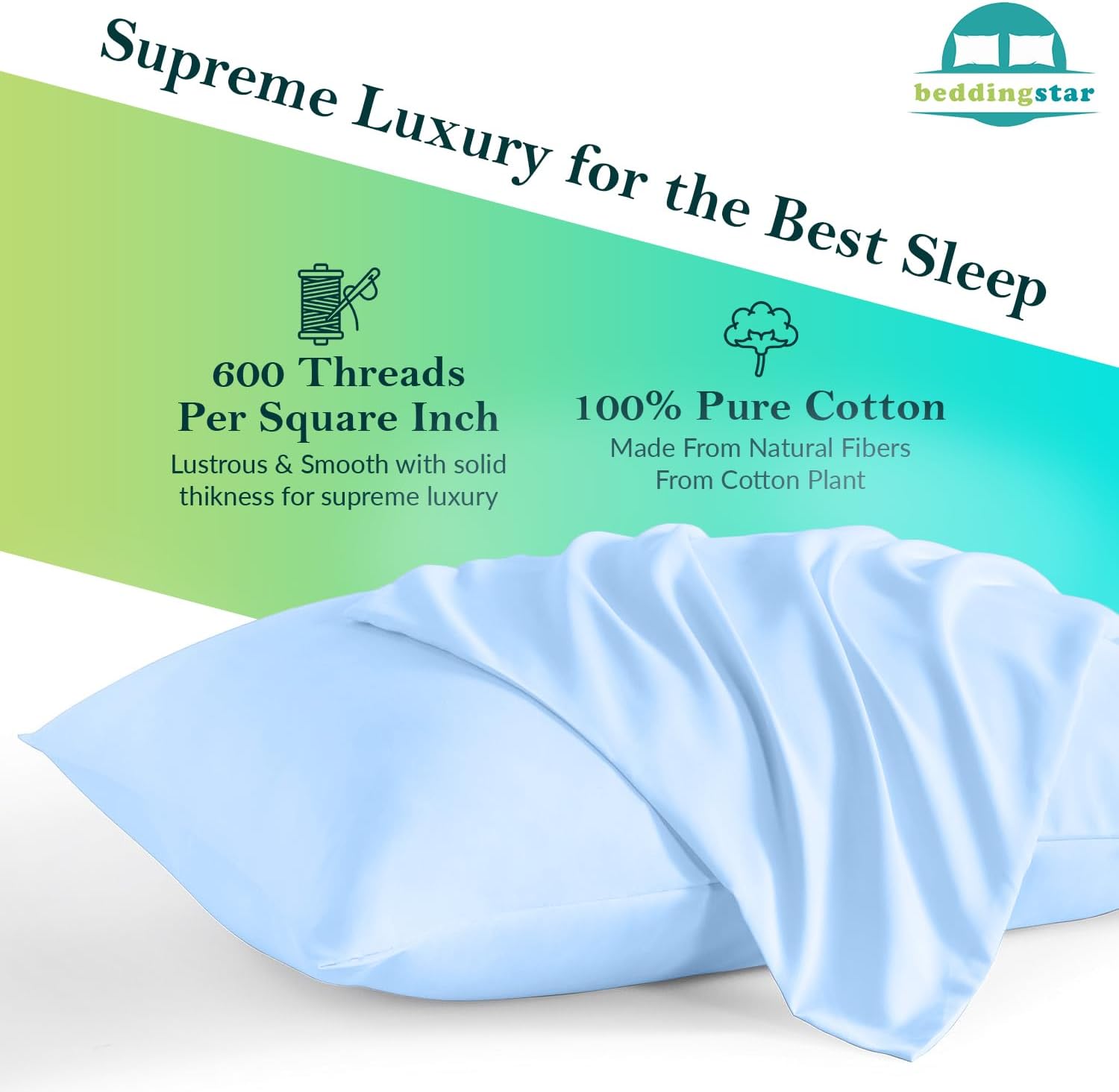 Toddler Travel Pillow Cases 12x16 Set of 2 Light Blue 100% Egyptian Cotton image 3