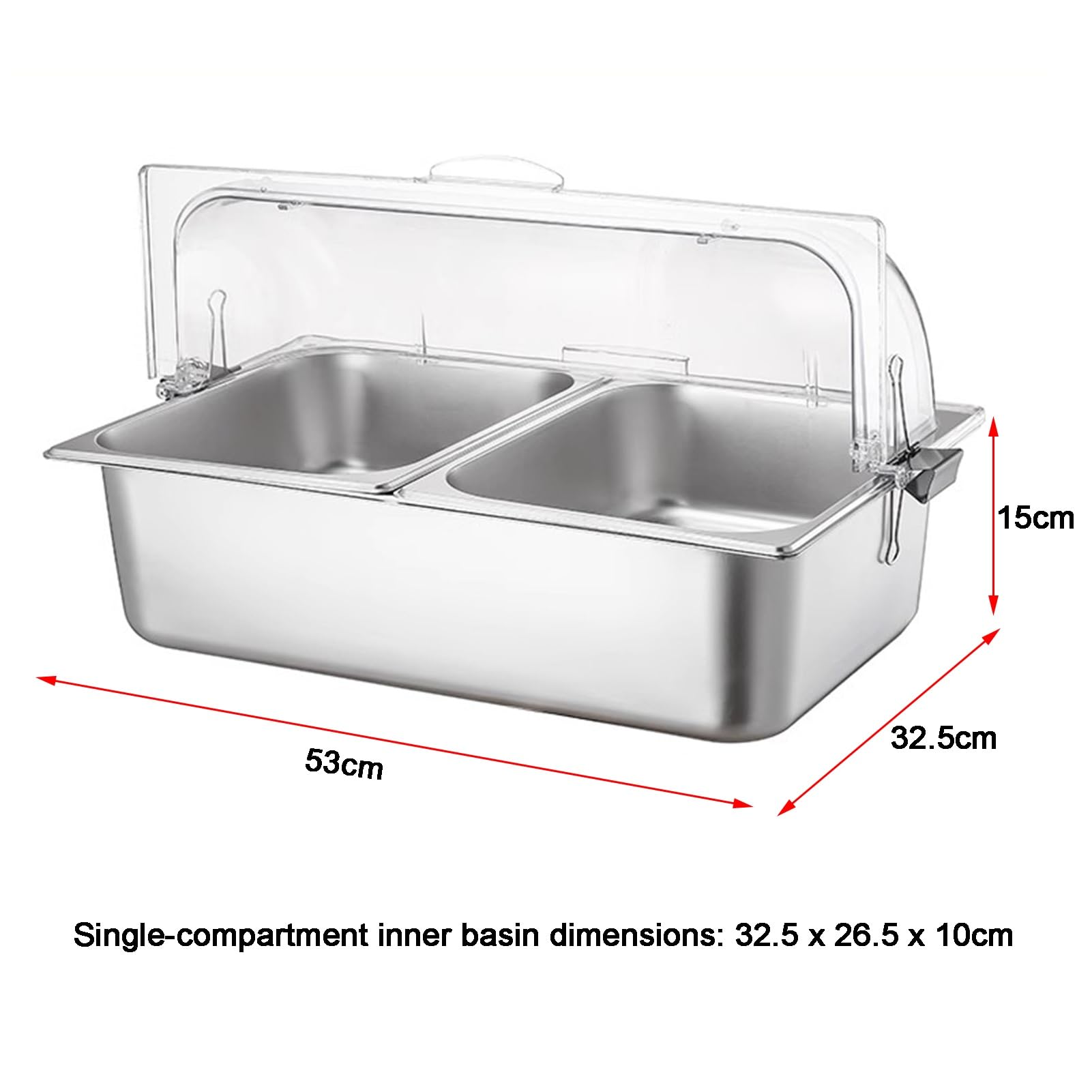 Vassoio da portata in acciaio inox con coperchio trasparente arrotolabile, dispenser per condimenti da buffet, espositore per alimenti, insalata, bar, padelle, organizer (10 cm, 2 griglie) perfetto