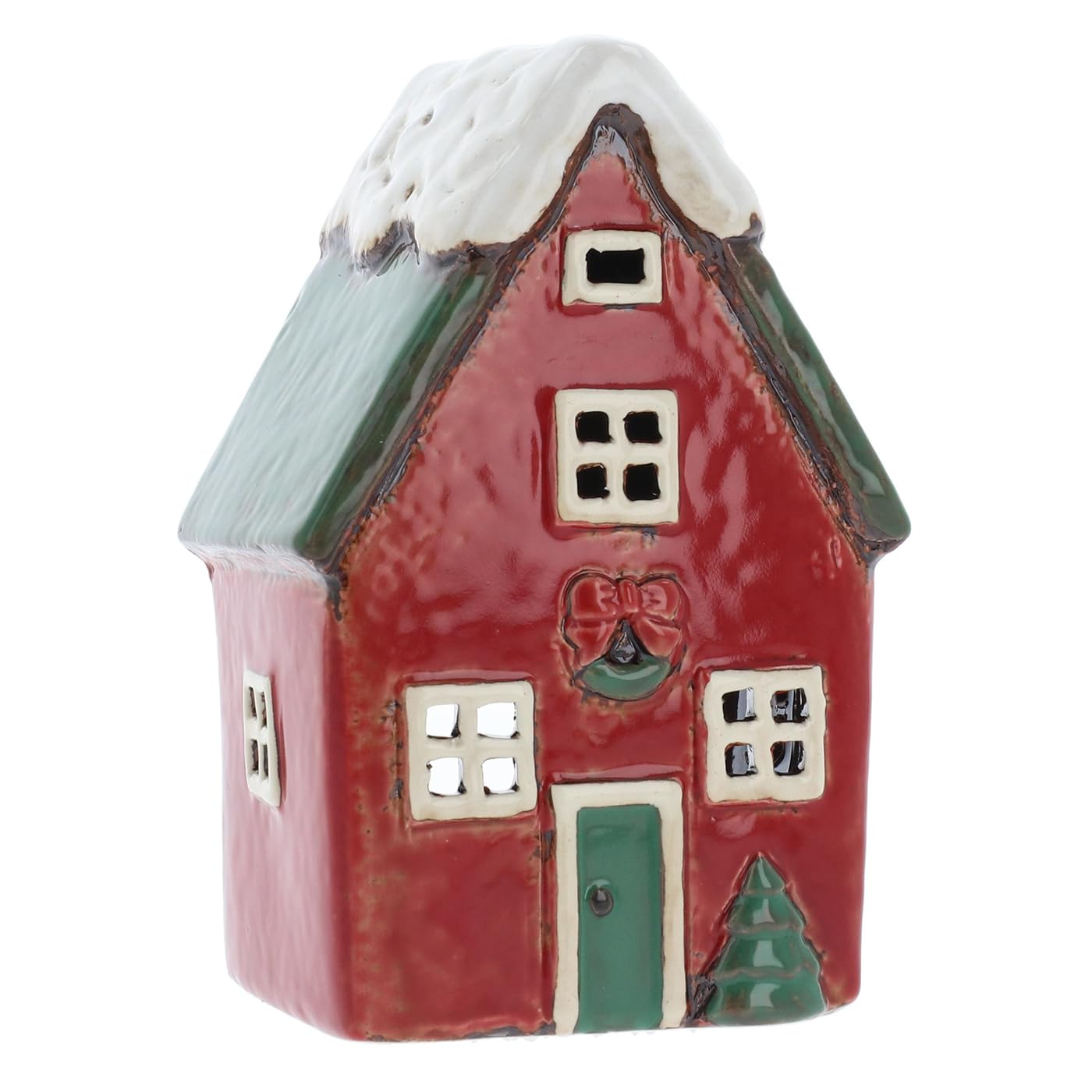 Shudehill Giftware Village Pottery Ceramic Xmas House Tealight Holder - Red