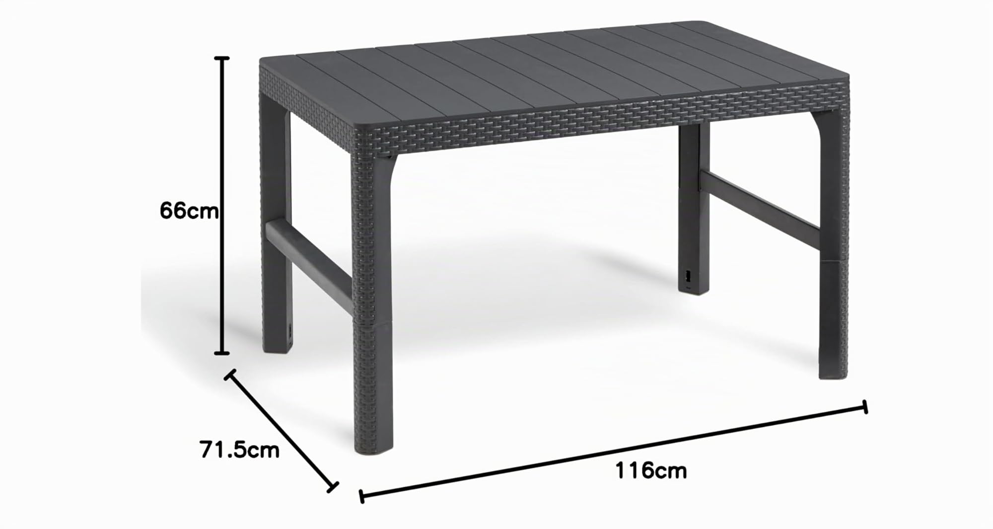 Allibert by Keter Gartentisch Lyon, graphit, höhenverstellbar, vom Lounge- zum Esstisch, Kunststoff, 116 x 71,5 x 66,5 cm, wetterfest Grijs
