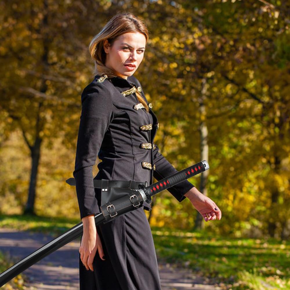 HOMURY Katana Sword Holder With Belt, 110 Cm, PU Leather, Adjustable, For Reenactments, Cosplay And Samurai Enthusiasts, White