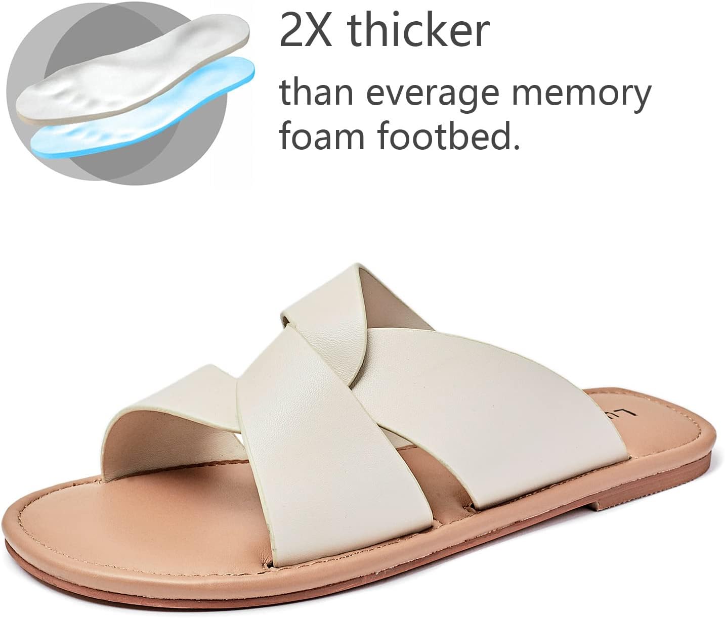 Luoika Women's Wide Width Flat Slides Sandals, Strapy Slide Sandal Slip on Dressy Summer Shoes for Women. - Image 4