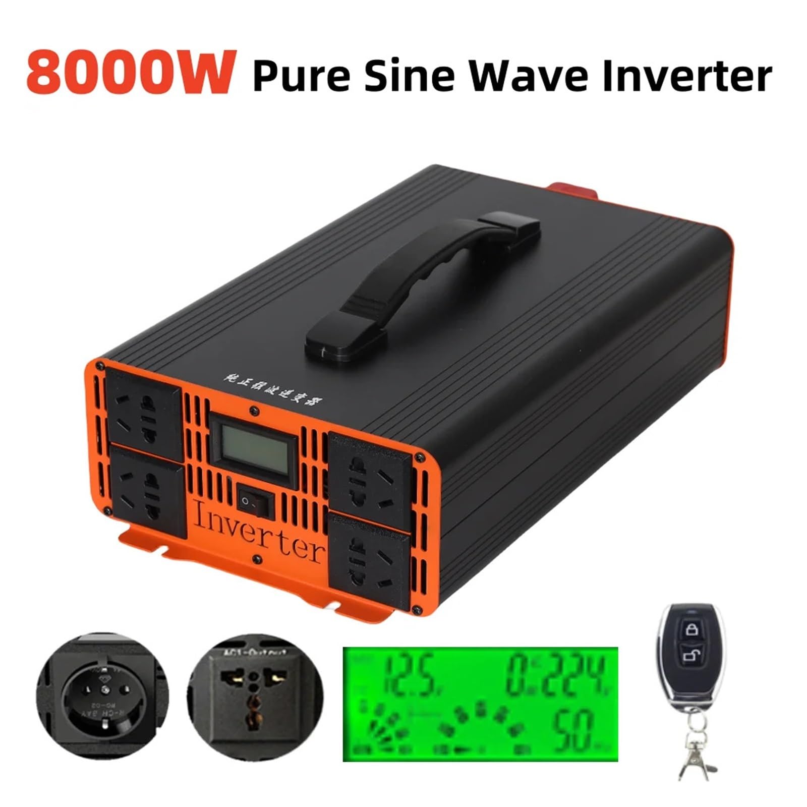 Inversor de 8000 W, 12 V, 24 V, 48 V CC a CA, 110 V, 220 V, convertidor de Voltaje de 8 KW, convertidor portátil(24V_220V(60HZ))