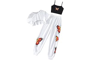 Adorable Outfits for Kids: Butterfly Print Cami Tops & High Low Hem T-Shirt with Sweatpants