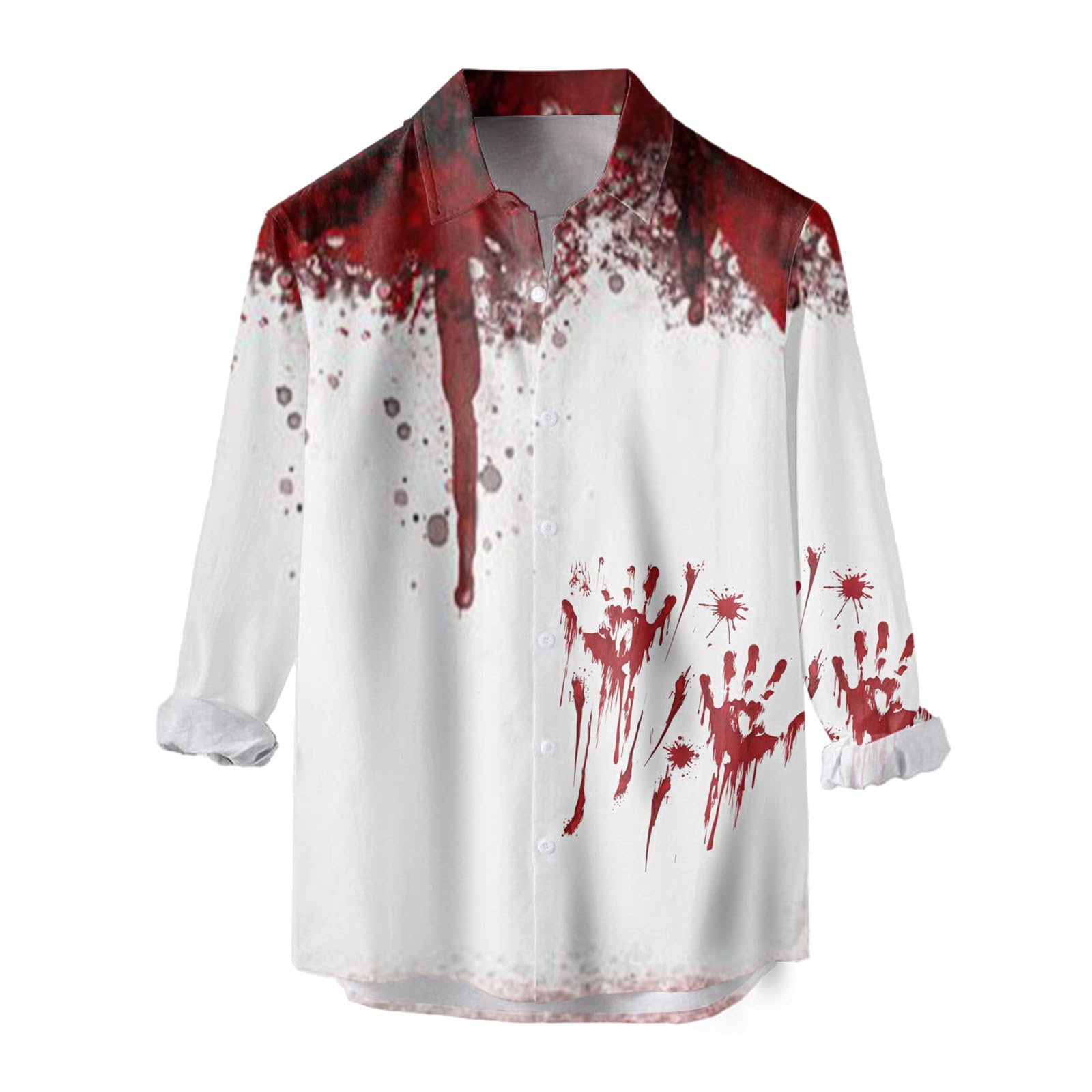 Chemise d'Halloween pour homme avec empreinte de main de sang personnalisable à manches longues boutonnée