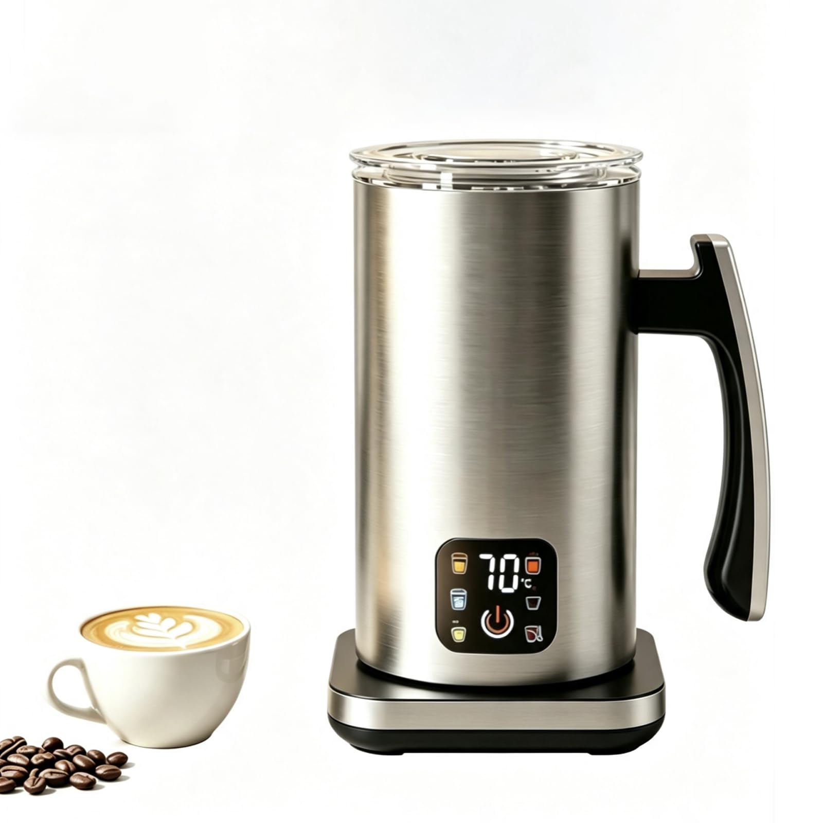 Elektryczny spieniacz do mleka i parowiec, 600 ml, odłączany, do latte | cyfrowy wyświetlacz temperatury. Odłączany dzbanek ze stali nierdzewnej 304 umożliwia automatyczne czyszczenie na gorąco