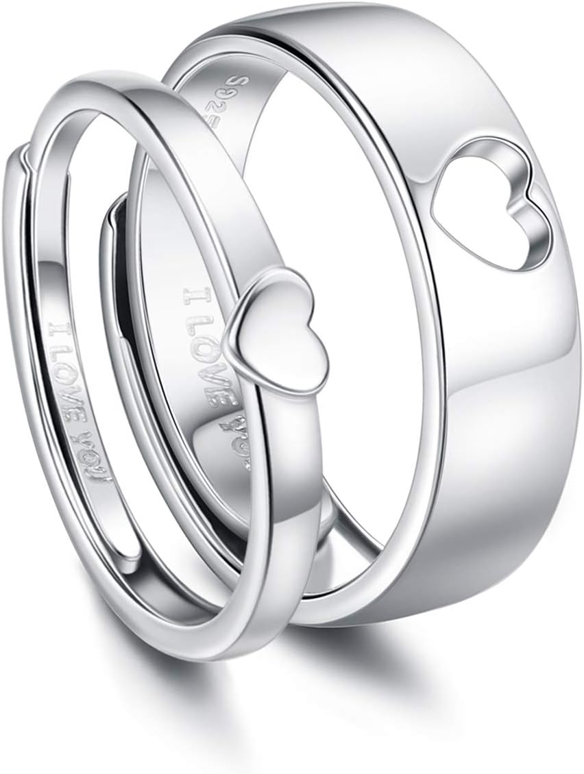 CASSIECACASSIECA Men Women 925 Sterling Silver Ring Carven I Love You Couple/Lovers Eternity Engagement Promise Adjustable Ring Anniversary Wedding Band Rings Jewellery Gift