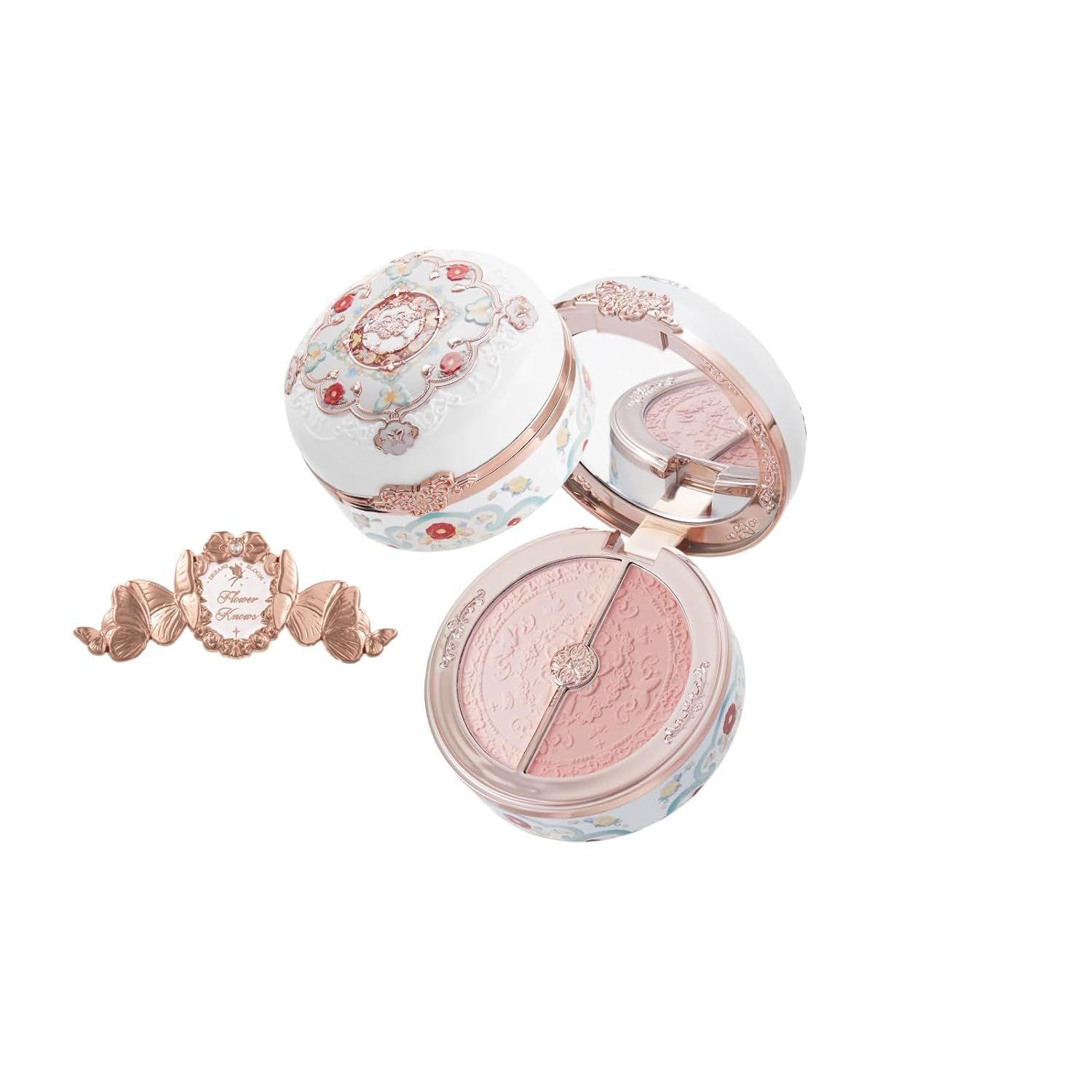 Flower Knows Butterfly Cloud Collar Rouge Box Highlighting & Blush Duo Powder+Hair Clip Set