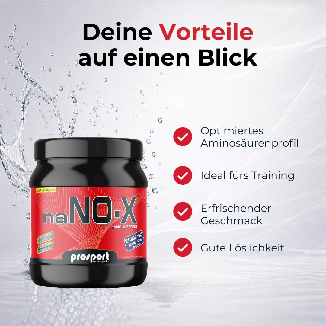 Prosport naNO-X Pre Workout Booster Citrus Punch – 908g Trainingsbooster mit Koffein, Aminosäuren, BCAA & Beta-Alanin