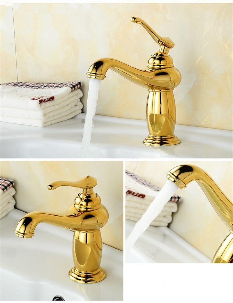 Antique Brass Bathroom Faucet Brushed Adjustable Single Handle Gold - View #2