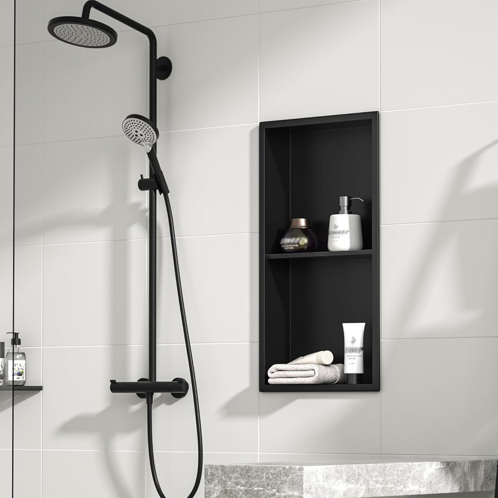 Yopappol Recessed Shower Niche Stainless Steel Waterproof Wall-Embedded Shower Caddy No Tile Required Bathroom Storage Niche Tile Ready