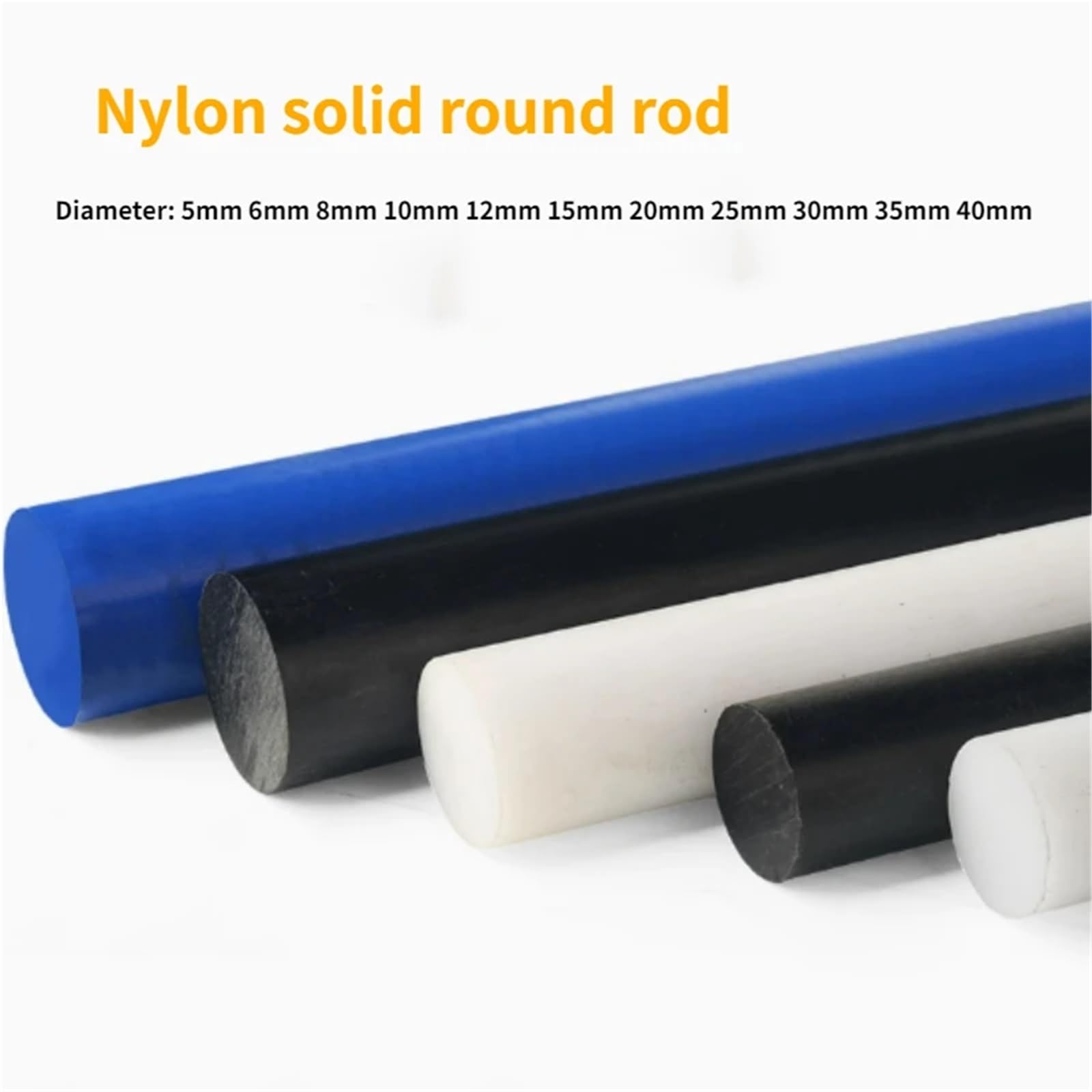 Lunghezza 500mm Asta in nylon Pa66 Cilindro solido resistente all'usura Resistenza alla temperatura ad alta resistenza Dia 5mm-40mm Taglio zero personalizzato(Dia 12mm-10pc White)