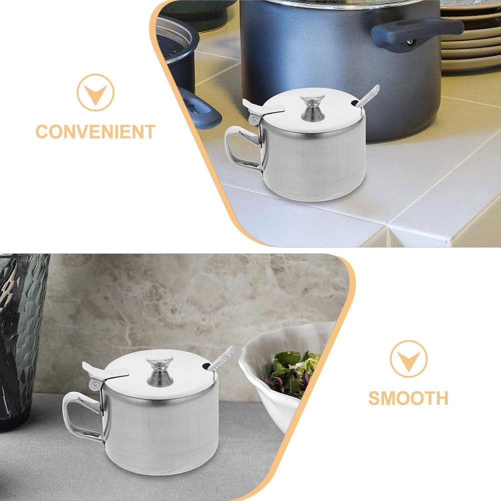 Stainless Steel Sugar Bowls Set of 3 with Lids and Spoons Multi-Purpose Condiment Containers for Kitchen Countertop Storage Sugar Salt Pepper Spice Bowls 3.54X2.75X2.55 Inch