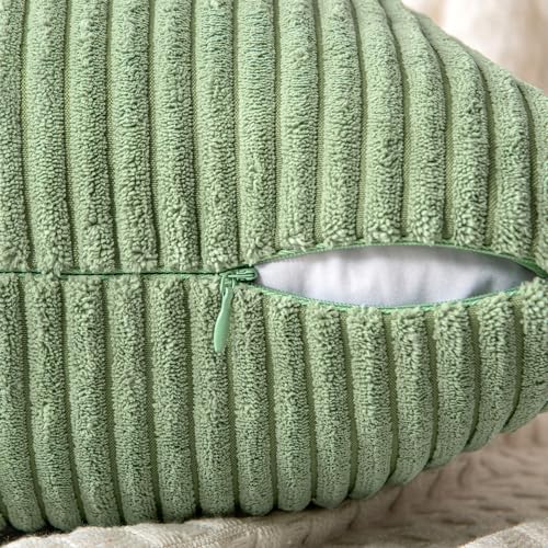 Image of MIULEE Sage Green Decorative Throw Pillow Covers 18x18 Inch for Couch Bed Sofa Pack of 2 Boho Farmhouse Throw Pillows Soft Cross Corduroy Patchwork Textured Cushion Cases
