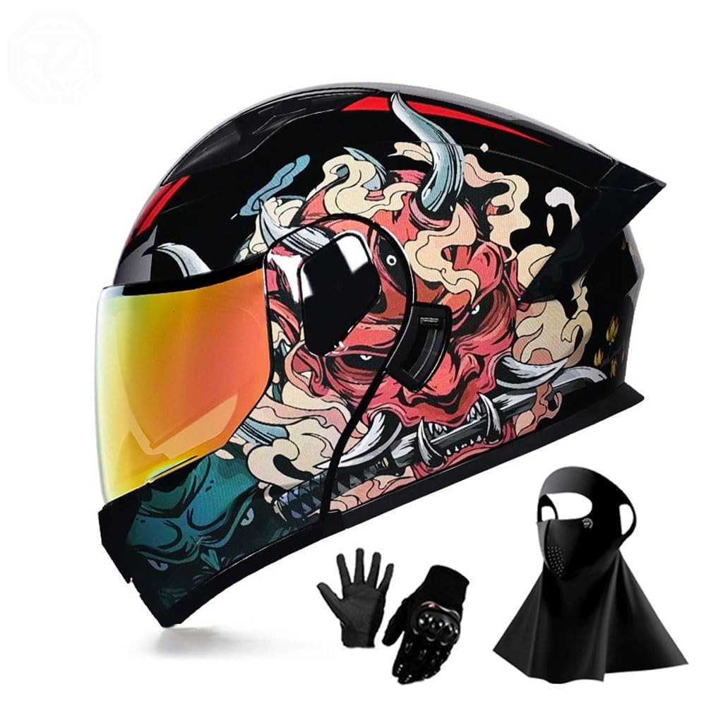 Ragopilen P11 Helmet, Full Face Motorcycle Helmet Approved 2 Visors Black Night Vision Adult Kids M-2Xl 3Pcs(,M(55-56Cm))