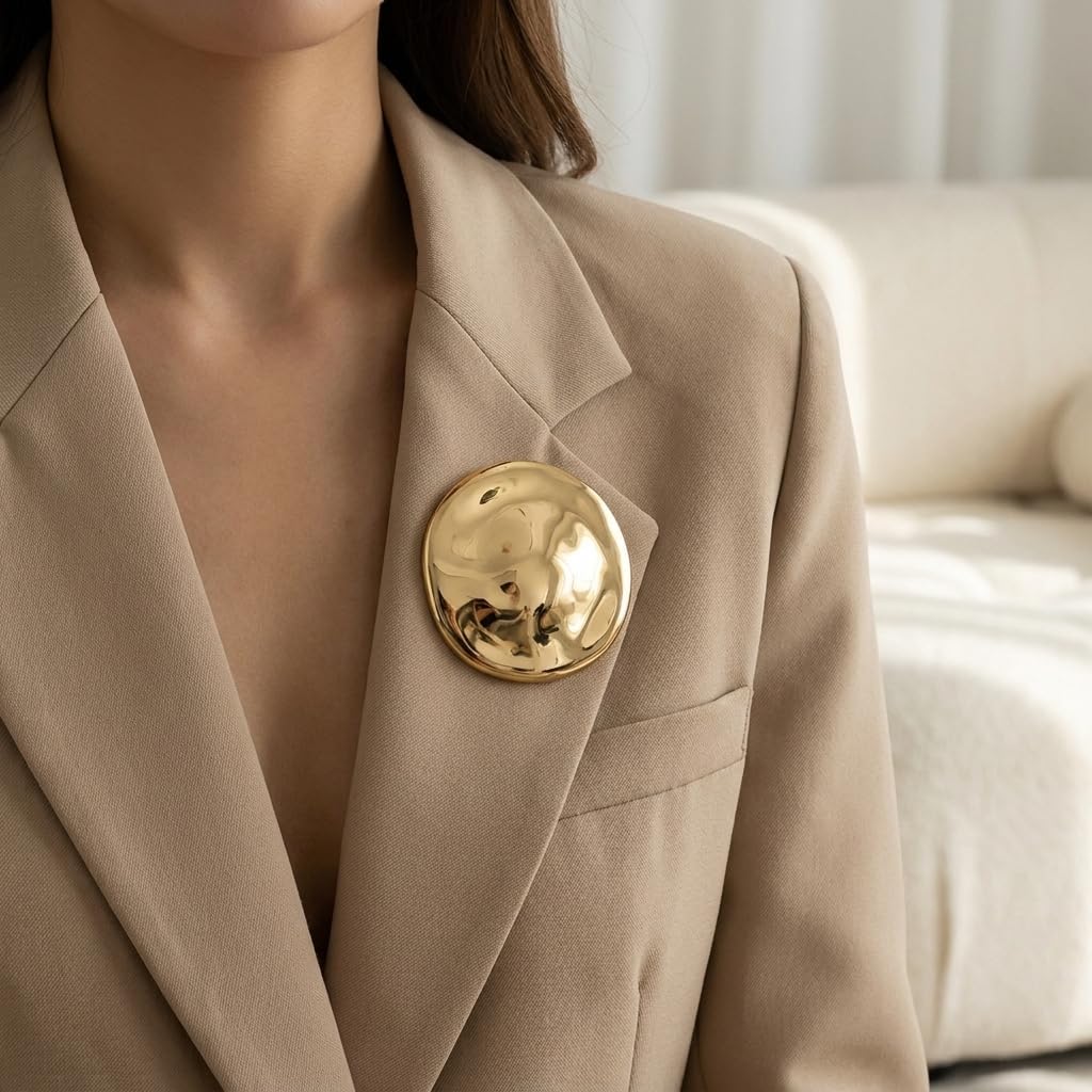 2PCS Geometric Large Gold Brooch Pin for Women Men, Lapel Pins for Coat Scarves Dress Clothes Dance Banquet Accessories Fashion Wedding Party Jewelry