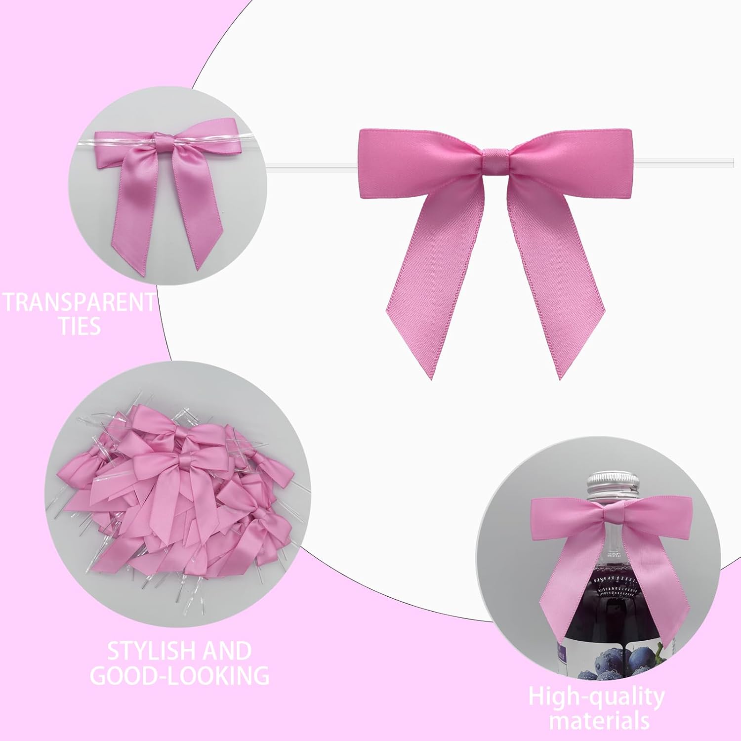 60 PCS Bows for Gift Wrapping - 3" Premium Satin Ribbon Bows Premade Twist Tie Bow for Treat Bags Cake Pop Bow for Wedding Favors Small Bows for Baby Shower Decorations - Image 2
