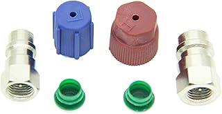 R12 to R134A AC Retrofit Fitting Adapter Kit, R12 to R134a Conversion Kit, R12 R22 to R134A High/Low Fitting Port Retrofit 1/4?? to 7/16" Conversion Adapter, Fits for Ac Valve Core Kit