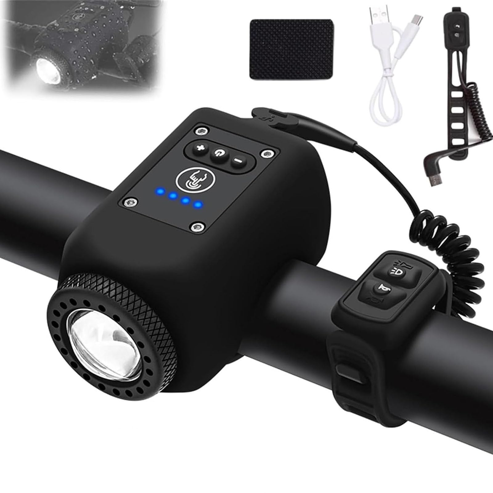 Mountain Bike Electronic Horn Bell,Electric Night Cycling Flashlight Accessories Ipx5 Waterproof,110db Loud Alarm,USB Rechargeable Bicycle Speaker, Henaceforth Bike Horns for Adults Loud