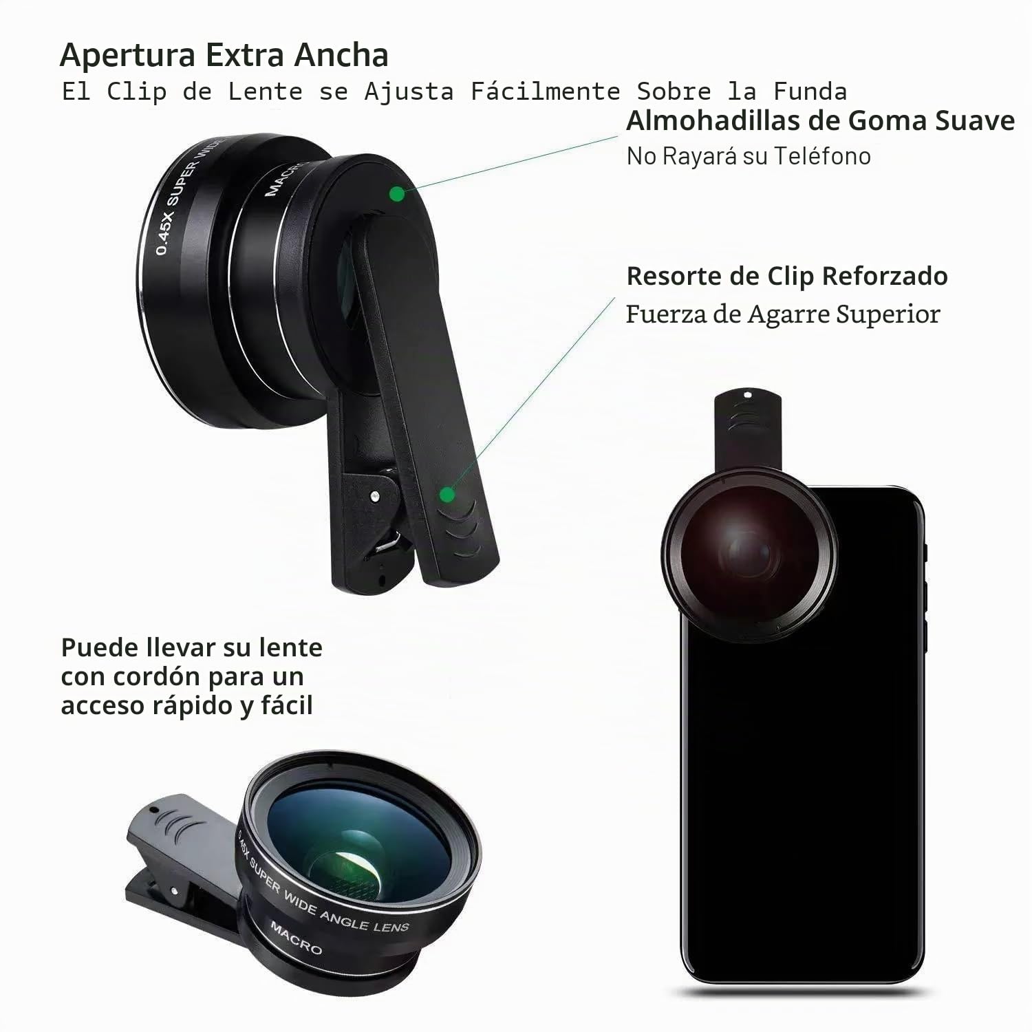 Lente de cámara de teléfono, Objetivo para movil 2 en 1, Macro 12,5X para movil, Objetivo Gran Angular de 0,45x para iPhone Samsung y la mayoría de Smartphones