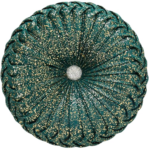 Image of EUCIOR Round Throw Pillows,Christmas Pillows,Green and Gold Throw Pillows,Pumpkin Pleated Handmade Velvet Decorative Pillow for Sofa Bedroom Livingroom