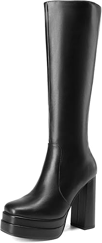 DREAM PAIRS Botas altas hasta la rodilla con plataforma para mujer, botas Gogo largas y gruesas para otoño