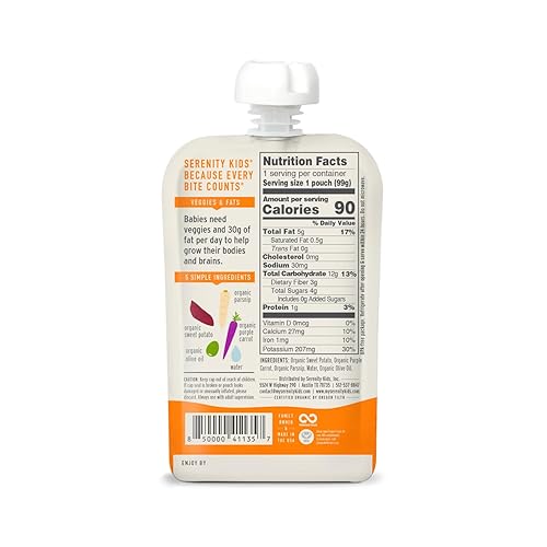 Miniatura 2 de Serenity Kids 6 Meses de puré de verduras orgánicas USDA para bebés sin frutas azucaradas ni azúcar añadida sin alérgenos bolsa de 35 onzas sin BPA