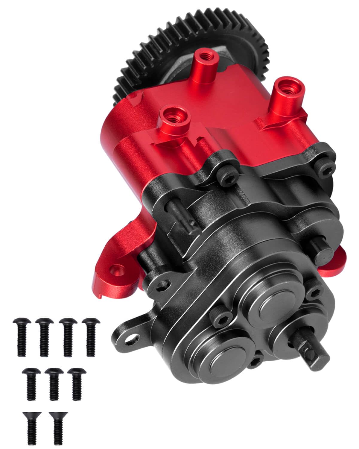 2 Speed Transmission Gearbox w/Metal Internal Gears and Bearings Upgrades Part for 1/10 TRX4 TRX6 RC Crawler Car,RC Aluminum Transmission Gearbox,Black/Red