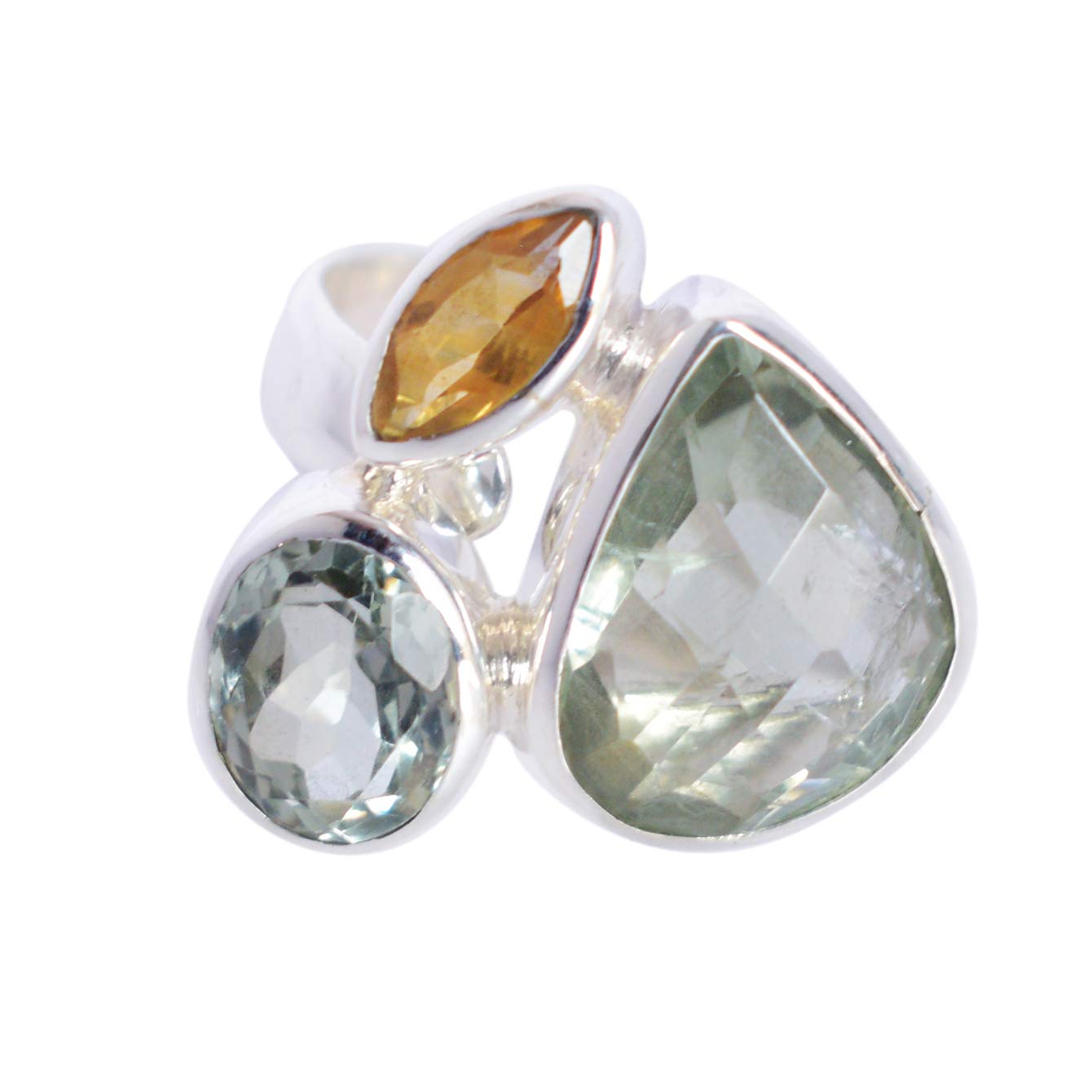 Bague en argent sterling 925 avec améthyste verte et citrine véritable - 7