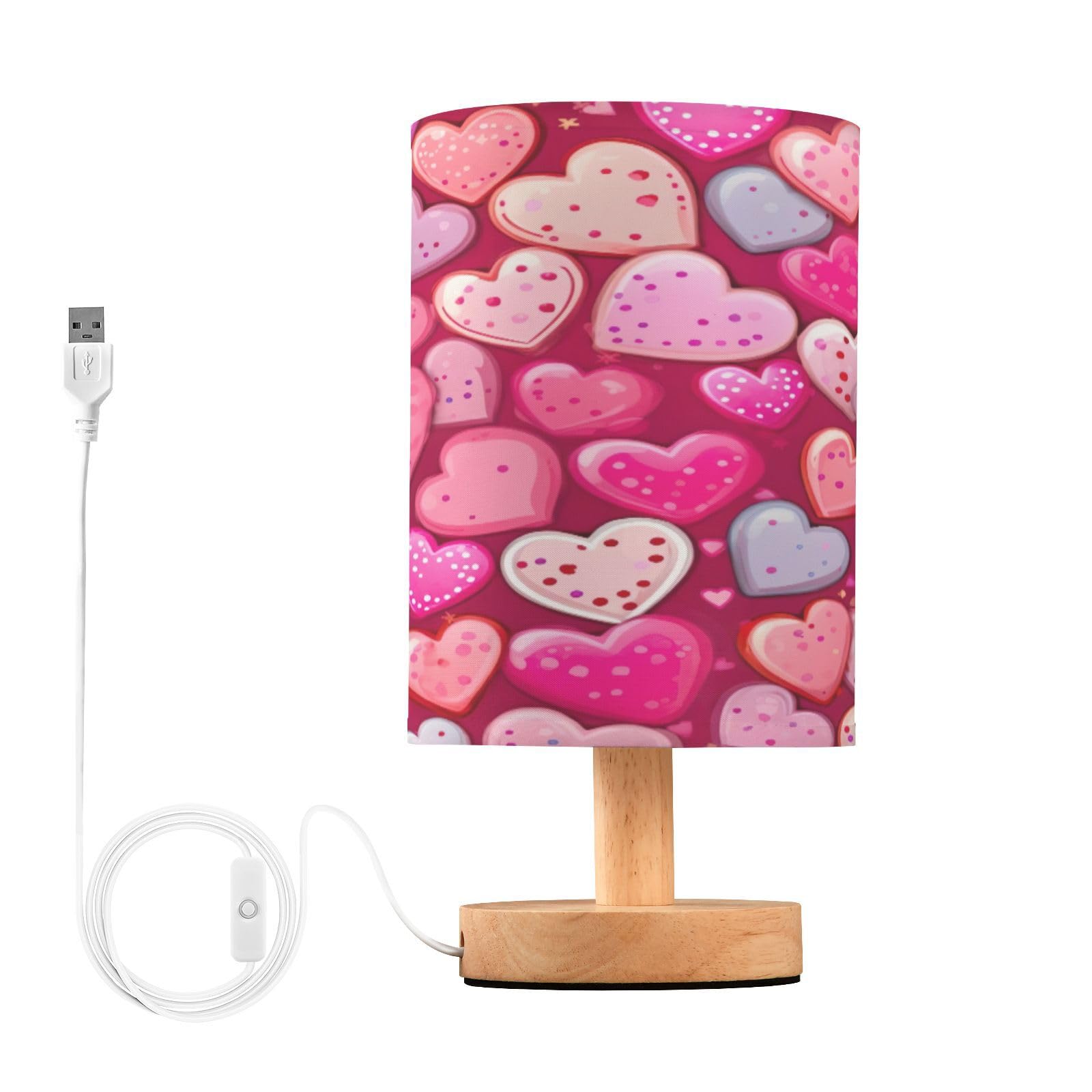 SDMKA Valentine Pattern Bedside Table Lamp for Bedroom, Minimalist Nightstand Lamp with Round Fabric Shade for Living Room, Office, No Bulb Required