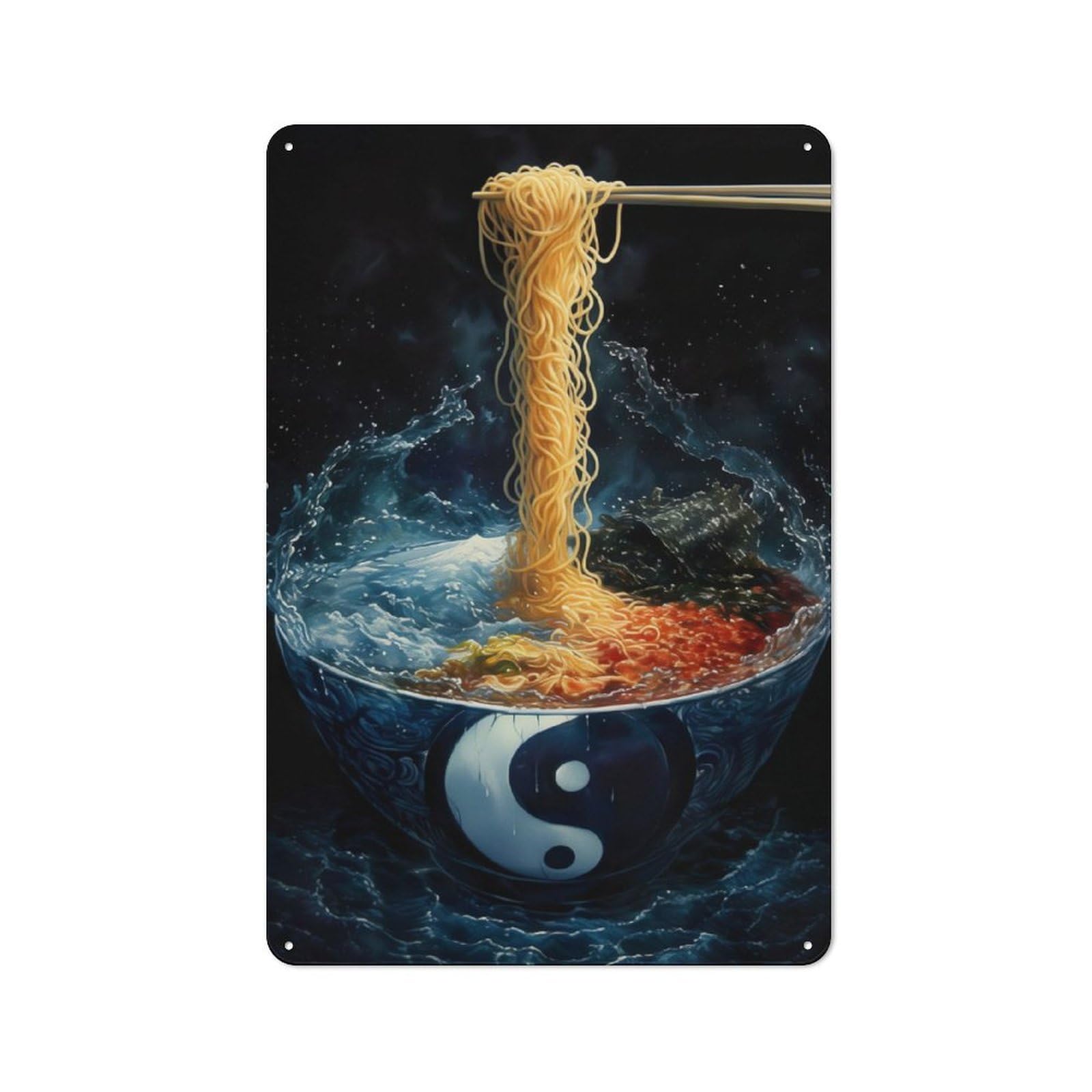 Junmoney Yin And Yang Ramen Vintage Metal Sign 30X20cm For Pub Or Café, For Collectors Of Vintage Metal Wall Decor