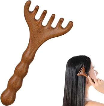 Sandalwood Scalp Massager, Wooden Gua Sha Face Neck Acupoint Tool
