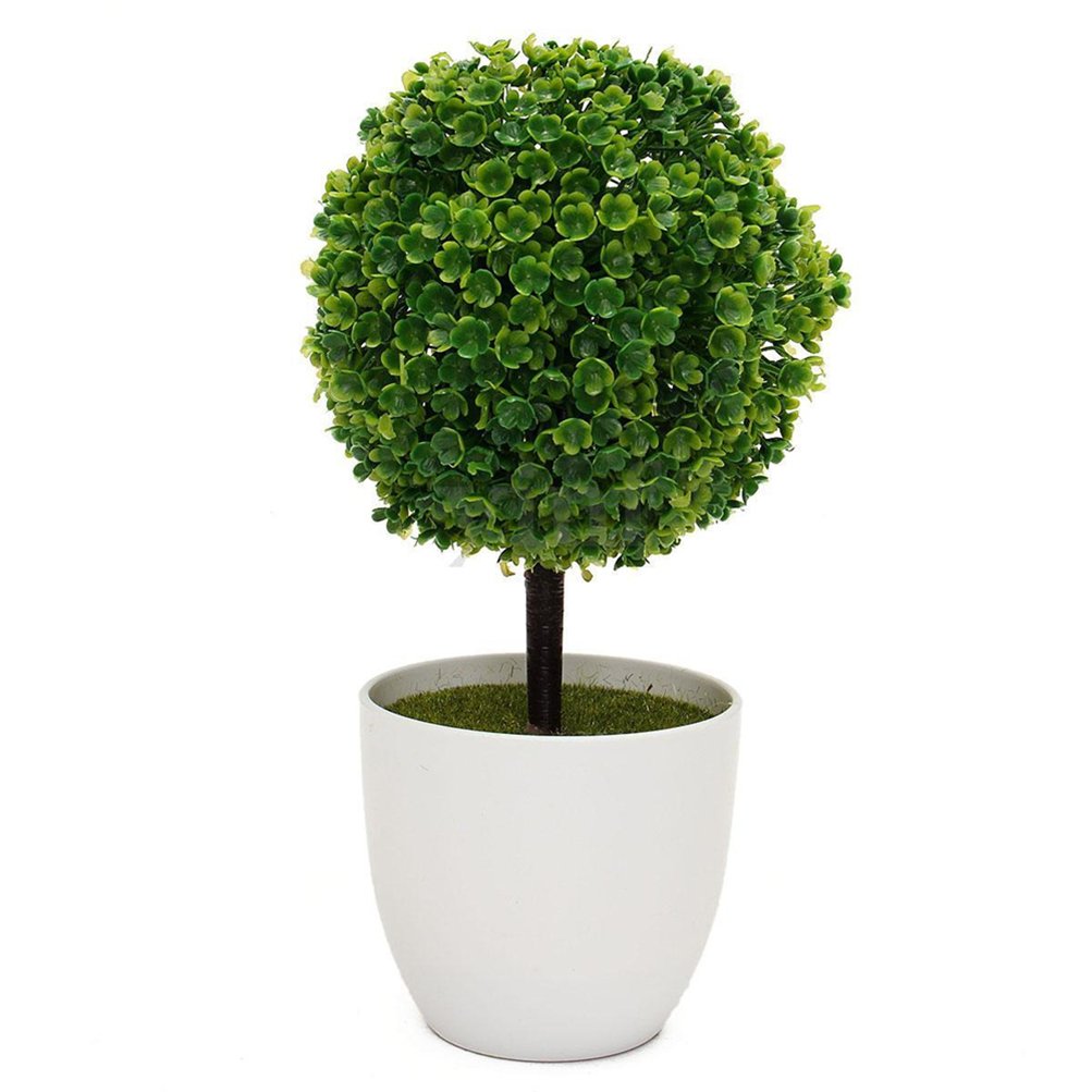 IVYRISE Artificial Potted Silk Flower Bonsai - Green Fake Plant For Table, Office, Home, Wedding Decor, Ceramic Pot Included