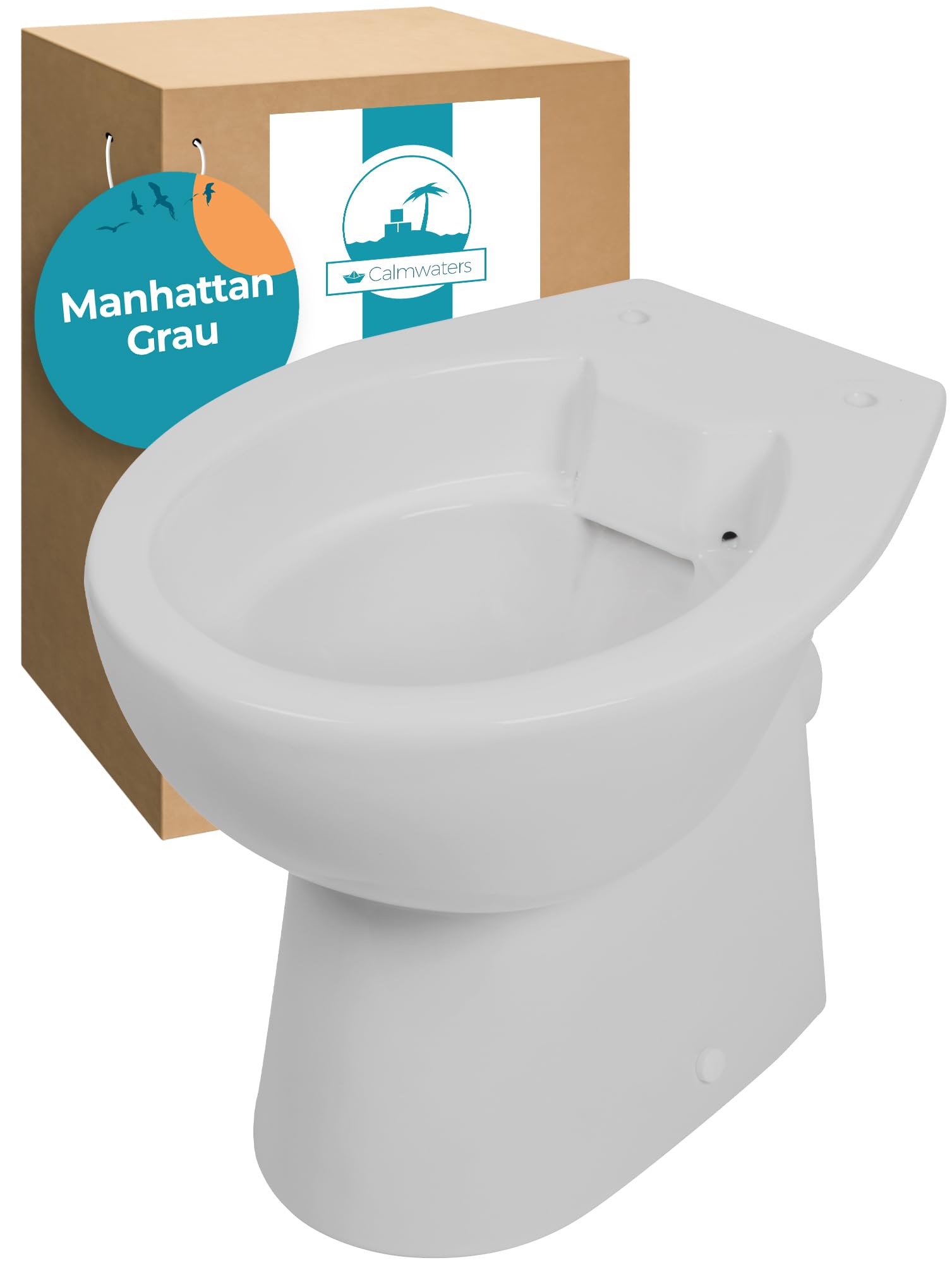 Calmwaters Stand WC spülrandlos in Manhattan-Grau, Tiefspüler Abgang waagerecht, hygienische Toilette ohne Spülrand, bodenstehendes WC aus Sanitärkeramik in Grau, 39 cm Höhe, 07AB6144