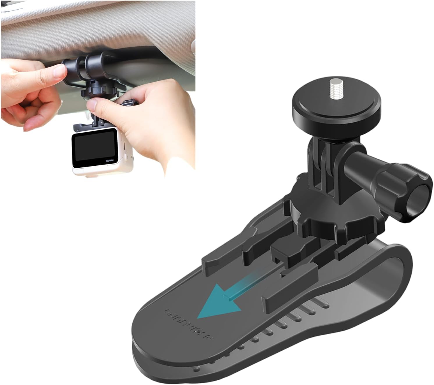 Xmipbs Car Sun Visor Mount for Cell Phone, 360°Rotation Phone Clamp Car Mount Holder Compatible with Insta360 Go3 X3 Action 3 Action 2 Gopro Pocket and FI MI Cameras