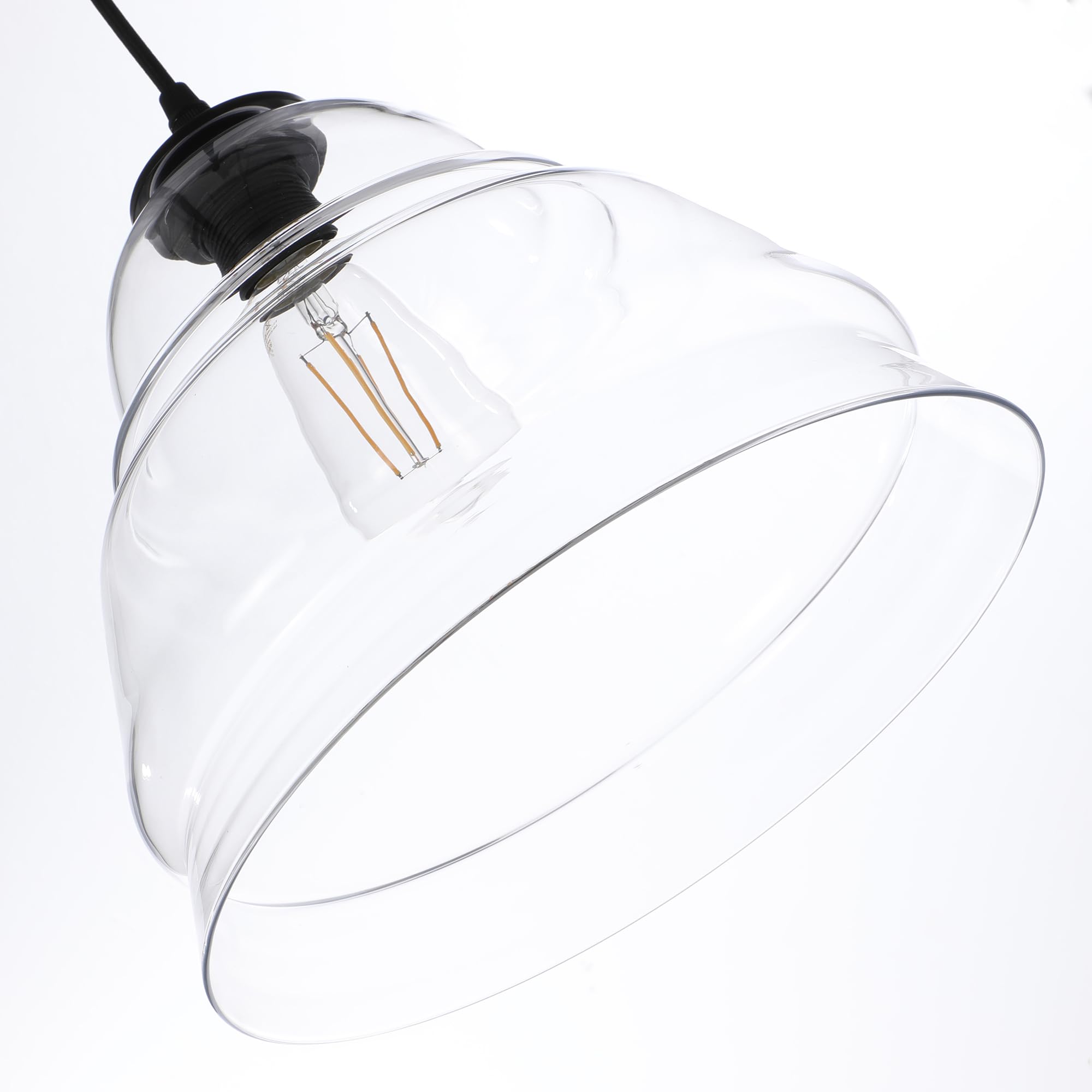 LUSSIOL - Luminaire Belly, lustre cloche- rétro - lampe suspendue en verre transparent - câble plastique noir, douille E27 - possibilité ampoule LED - 40W maxi, Diam. 30 x H. 24 cm