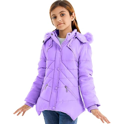 FARVALUE Girls' Winter Coats Fur Hooded Warm Puffer Jacket Coat for Girls