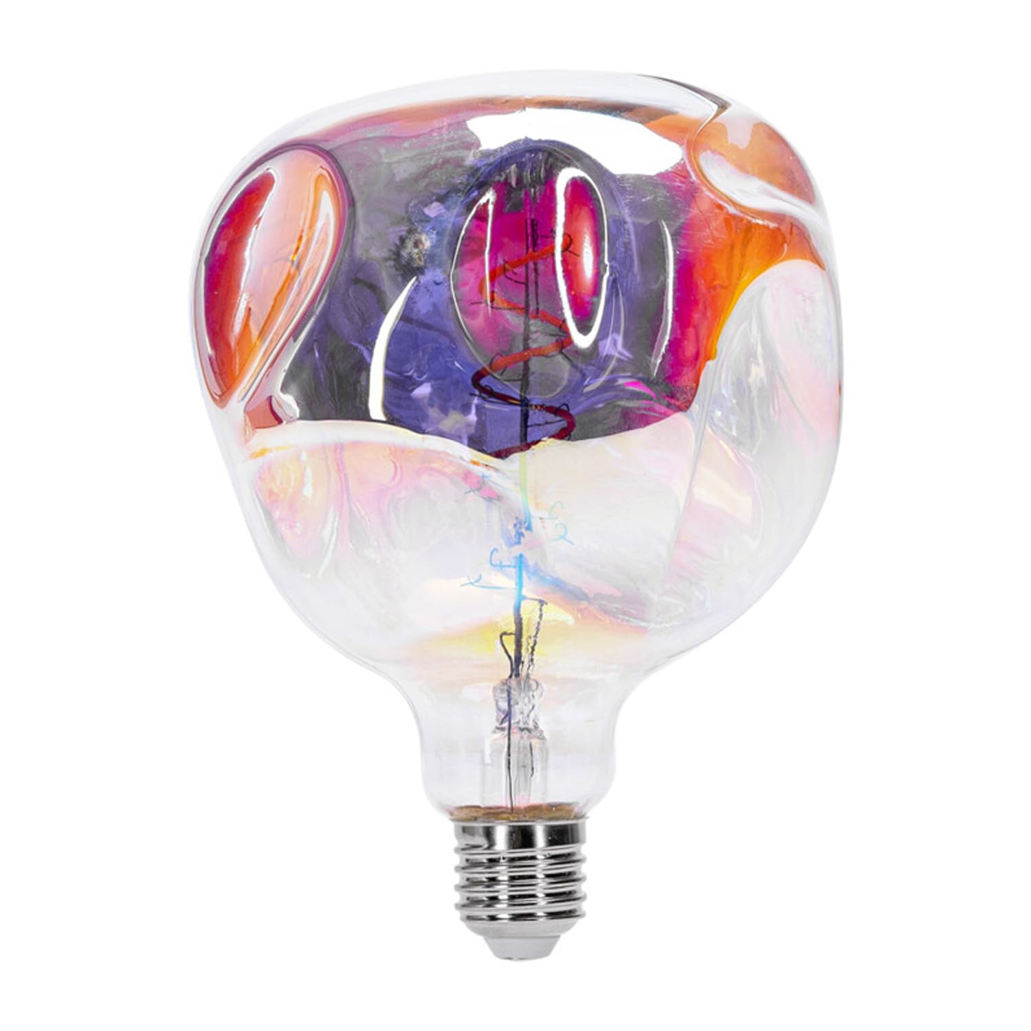 LED Deko-Leuchtmittel Spiral-Filament Glühlampe "Alien" kugelförmig multichromatisch verspiegeltes irisierendes Glas Sockel E27 4W G125 1800K/Amber 250lm Ø125xH173mm