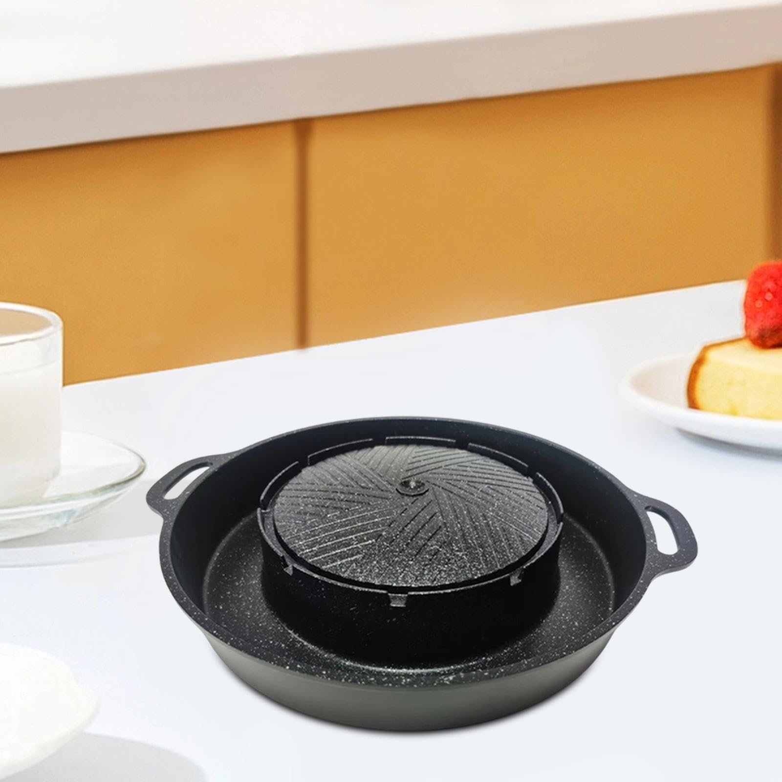 F Fityle 2 in 1, Koreanischer BBQ-Hotpot und Grill, Kochgerät, Grillplatte für Camping, Gartenparty, Indoor, Outdoor, Zuhause, S