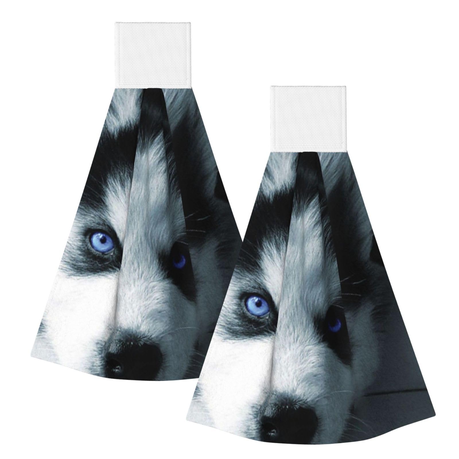 DOPKLNA Puppy Husky, 2 Pcs Hanging Coral Fiber Hand Towels for Bathroom, Absorbent Kitchen Towels