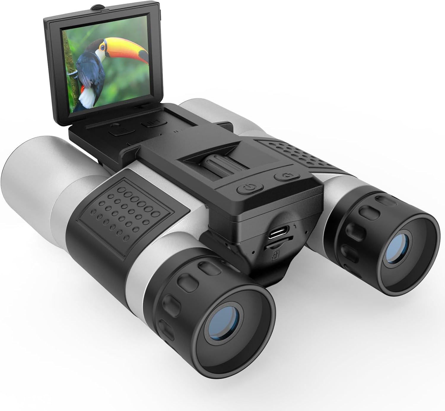 12x32 Binoculars for Adults, Binoculars with Camera, 2" LTPS Display 5MP 1080P Video Photo Recorder with 32GB Micro SD Card, High Powered Binoculars for Bird Watching Travel Hunting, Silvery DT16 Digital Binoculars with Camera Silver