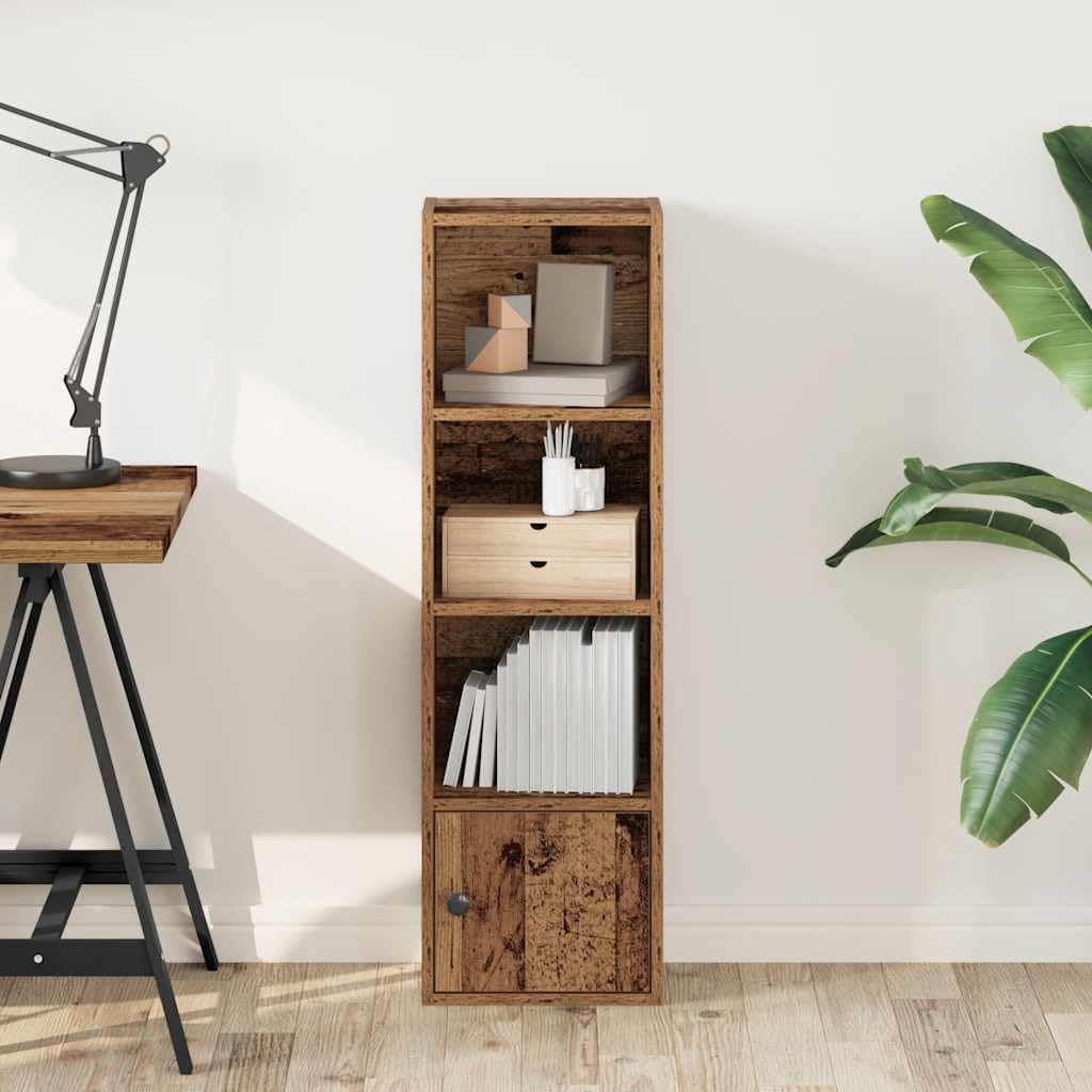 Librería con aspecto de madera envejecida, 31 x 24 x 102 cm, estantería estrecha con puerta, estantería versátil vintage para biblioteca, estantería, estantería baja, alto espacio de