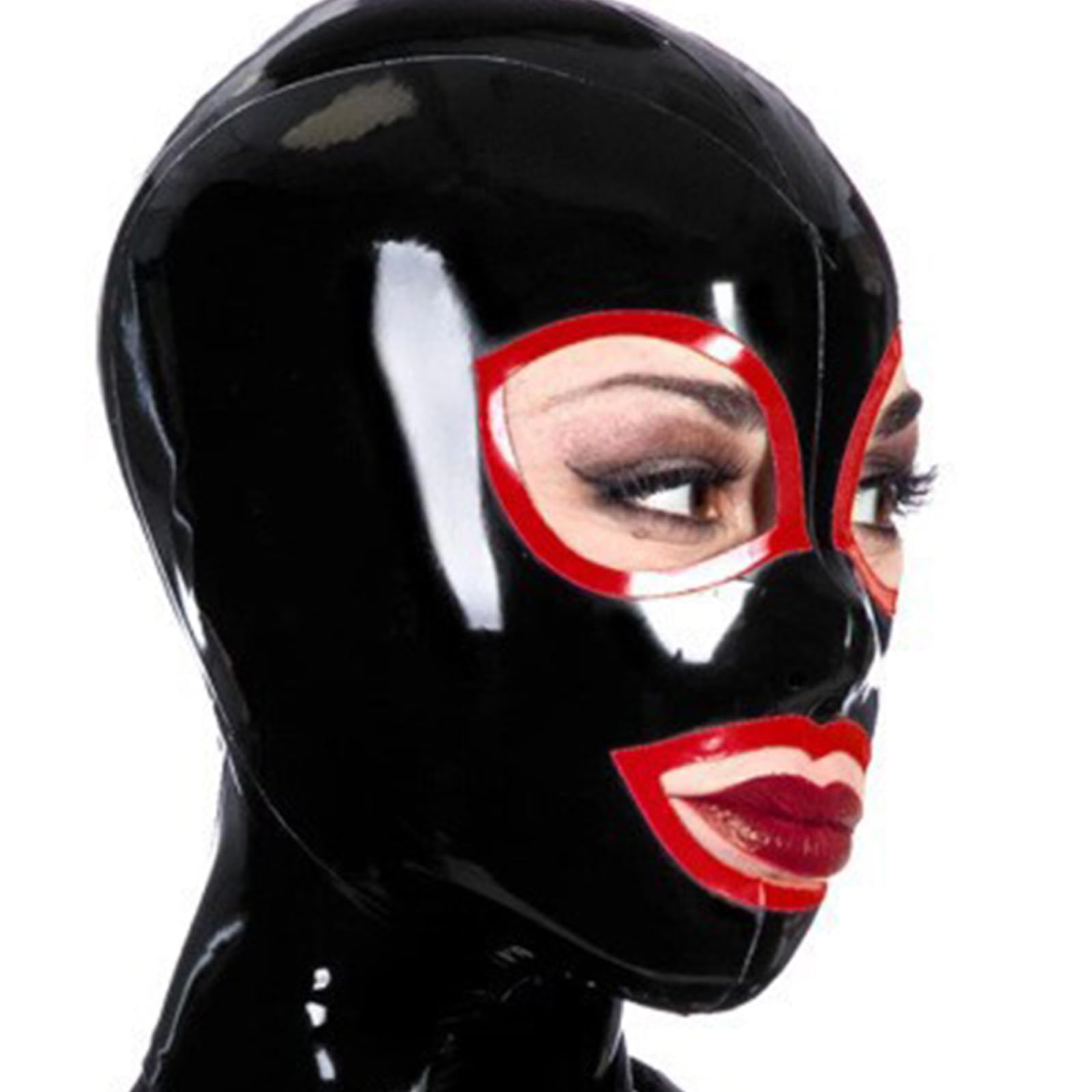 DSPENGS Latex Hood Back Zipper with Big Eyes Fetish Rubber Head Mask Party Decorate Mask Unisex Cosplay Club Wear(Size:XXL-73CM)