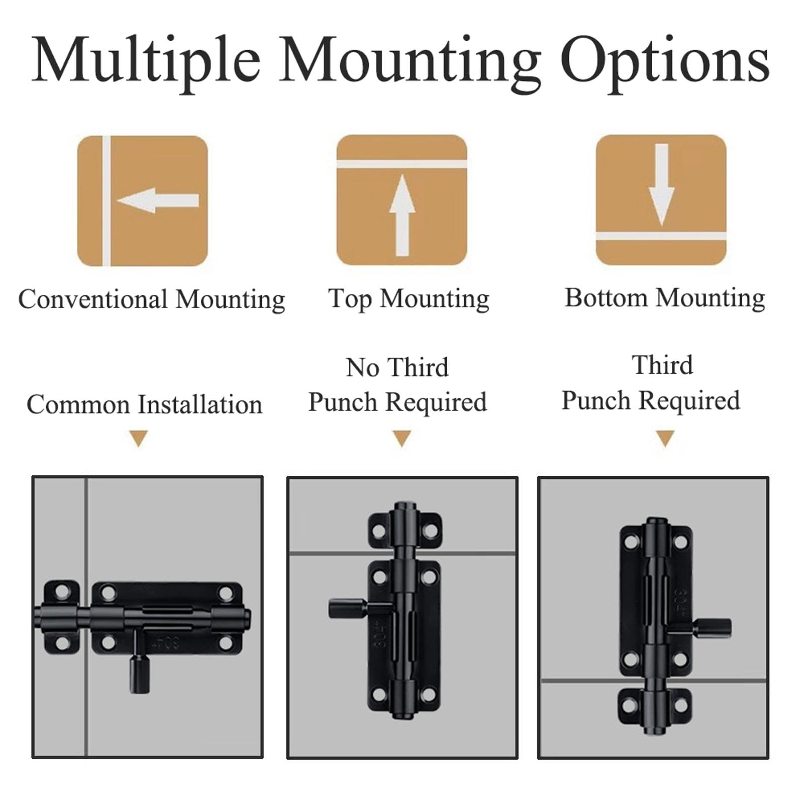 2pcs Slide Gate Latch Bolt Door Lock, Barrel Bolt Door Latch with Padlock Hole - Image 3