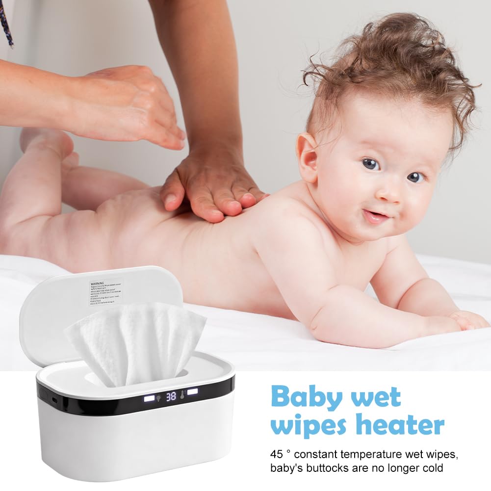 10W Feuchttuch Wärmer, 3 Heizstufen Schnell, Baby Wischtuchwärmer, USB Wischtuchwärmer,Handtuch Wärmegerät für Babys, eingebautes Nachtlicht, hält die Tücher feucht（Weiß）
